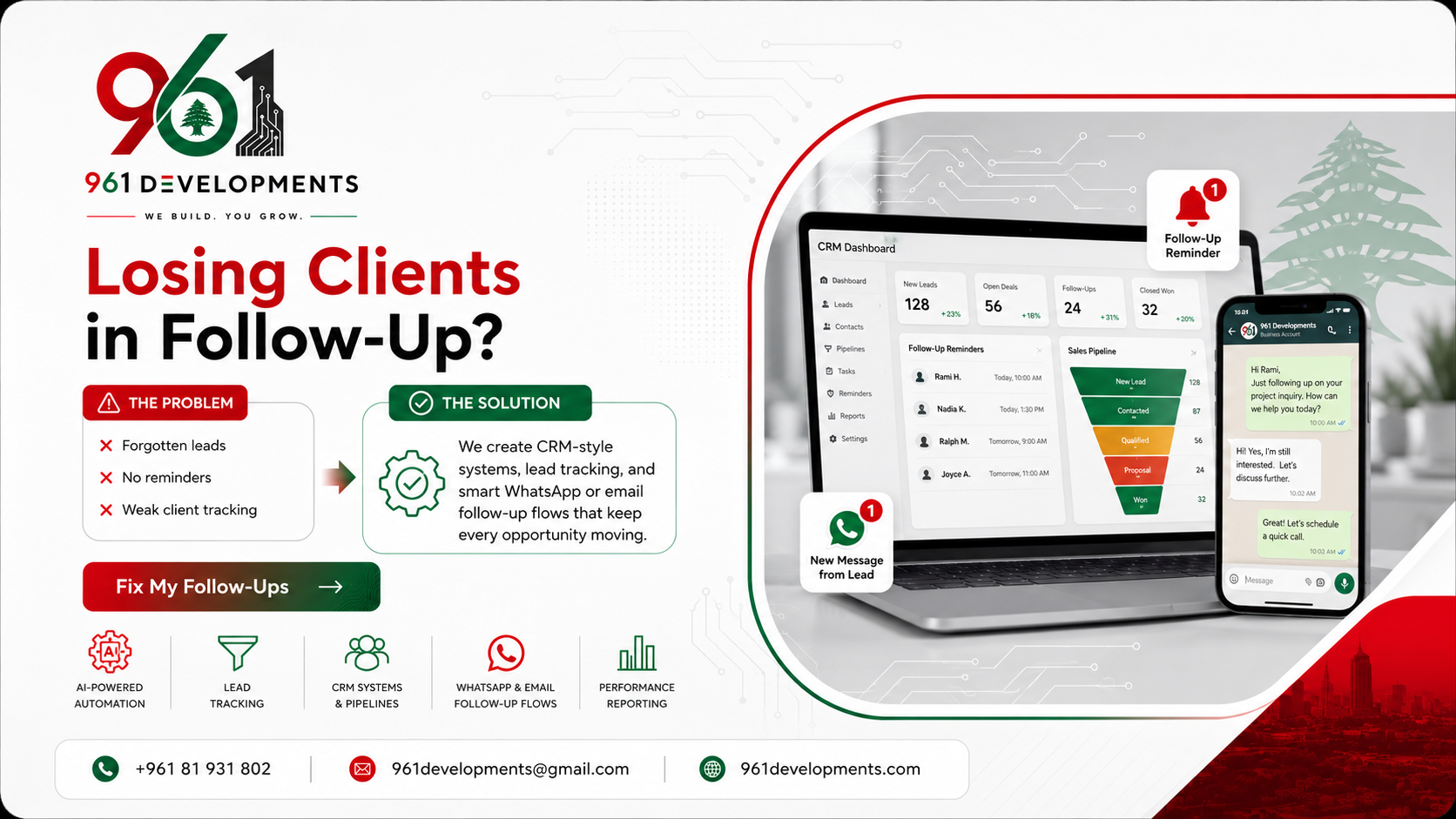 961 Developments — CRM systems and follow-up flows that stop losing clients